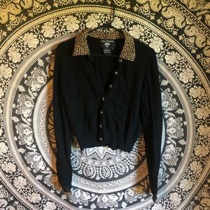 Black crop button down w/ leopard print